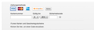 Auswählen der Zahlungsmethode und Einlösen eins iTunes-"Gutscheins"
